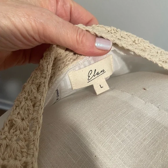 Elan Beige Crochet Blouse with White Sleeves - Picture 6 of 12